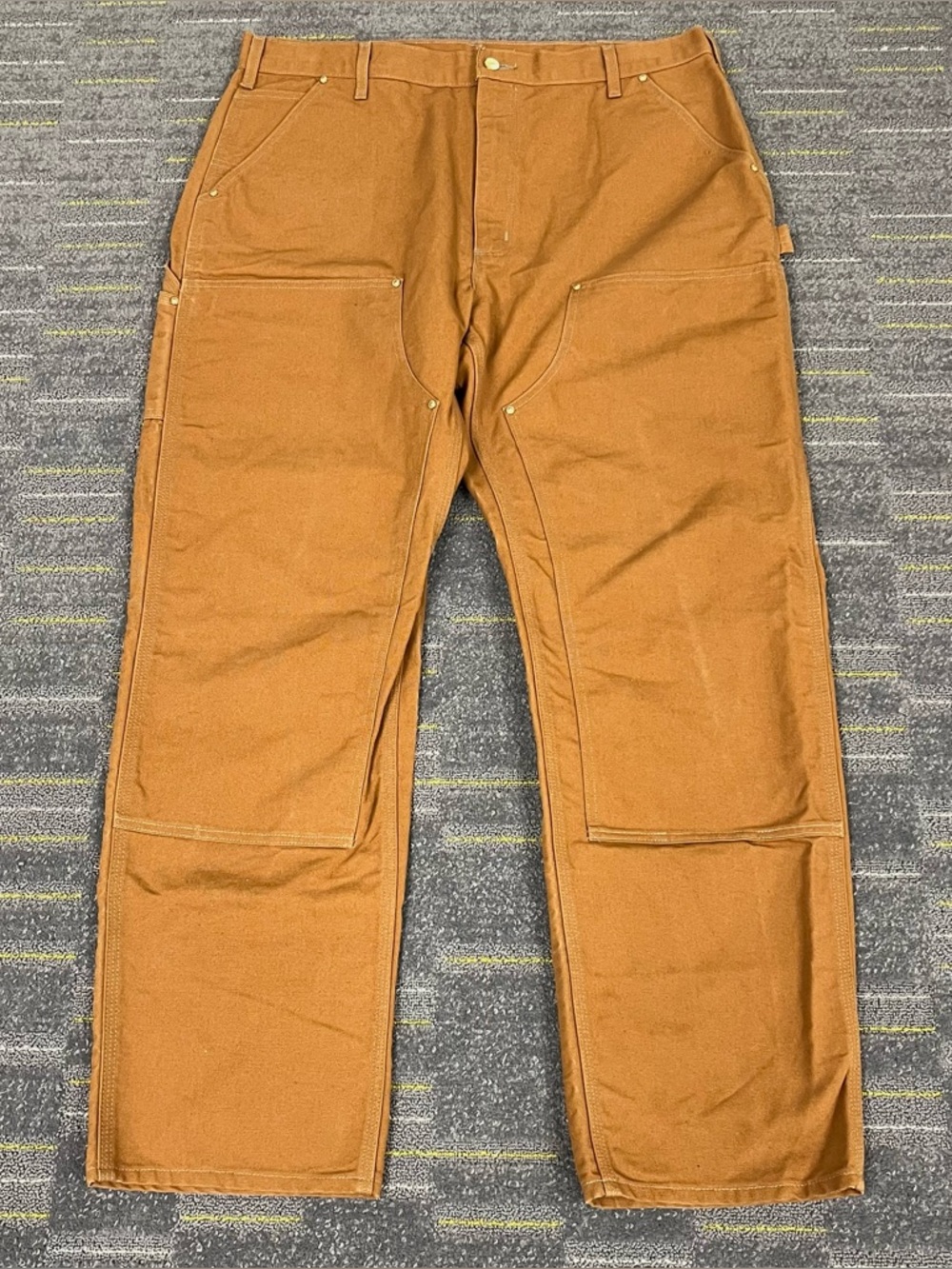 Carhartt Double Knee Mens Canvas Pants 38x31 Helmets to Hardhats USA Made Brown